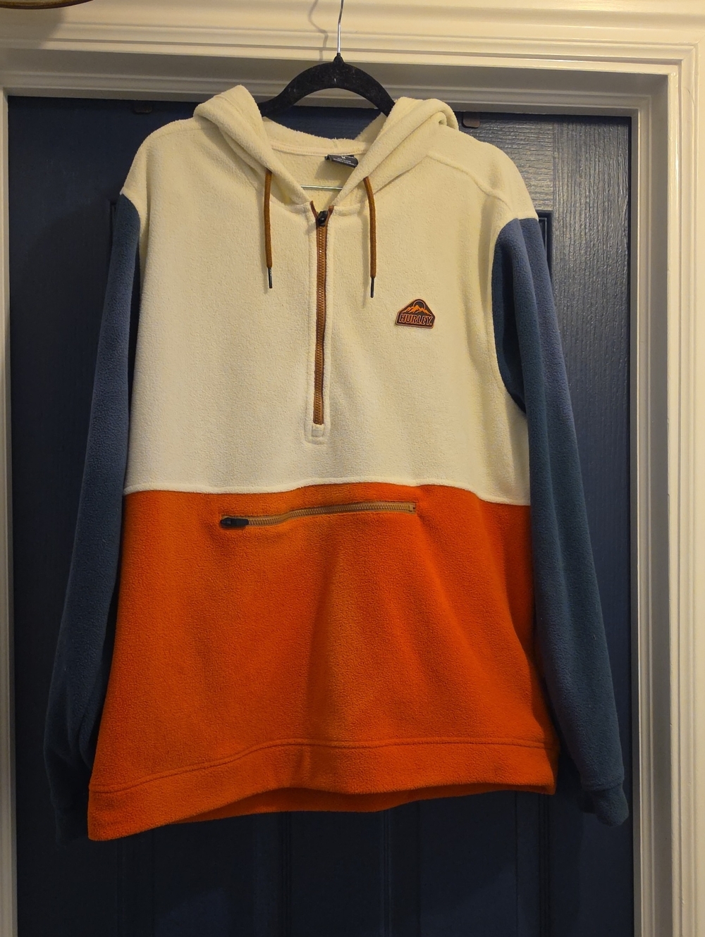 Hurley Colorblock Half-Zip Hoodie in Cream, Orange & Blue